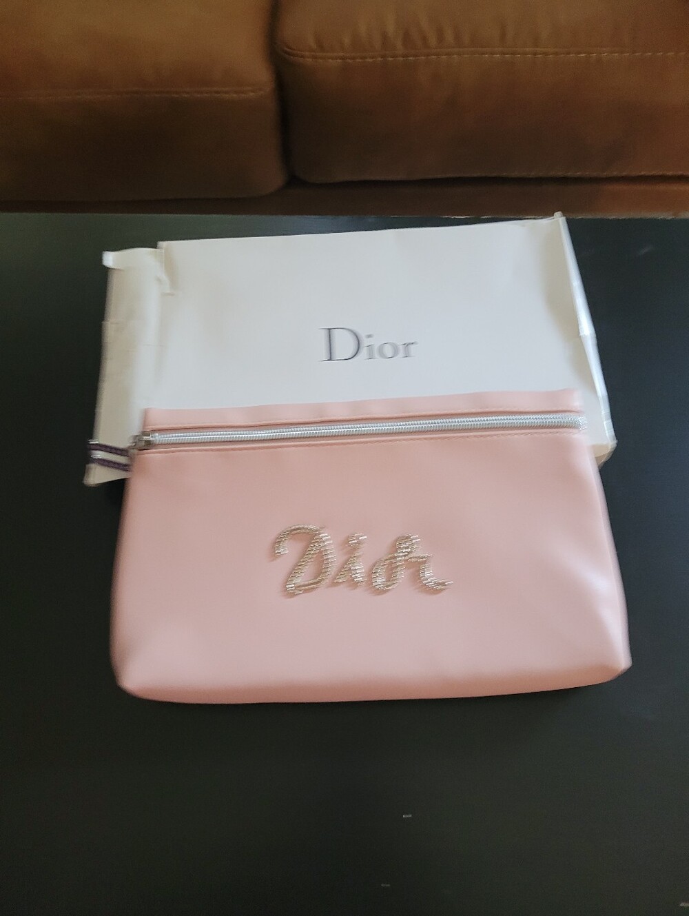 Dior Blush Pink Embellished Logo Cosmetic Pouch